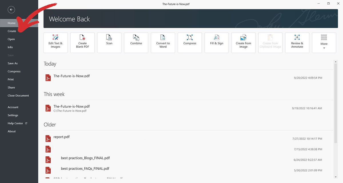 Go to "Create" and pick what you need.