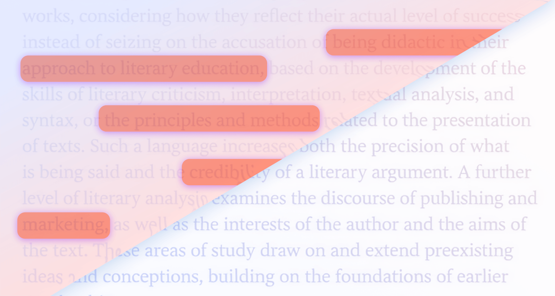 Illustration showing highlighted text being removed from a PDF, with a diagonal before-and-after comparison demonstrating highlight deletion.