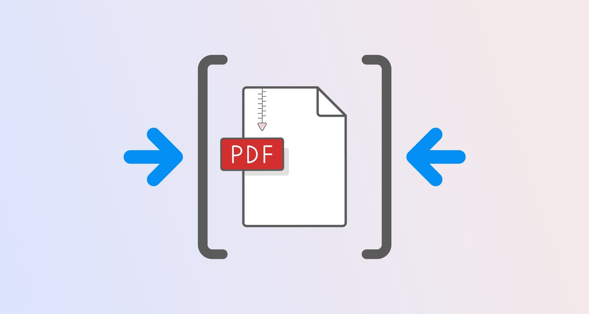 Graphic showing a PDF document symbol enclosed by arrows, illustrating PDF file compression.