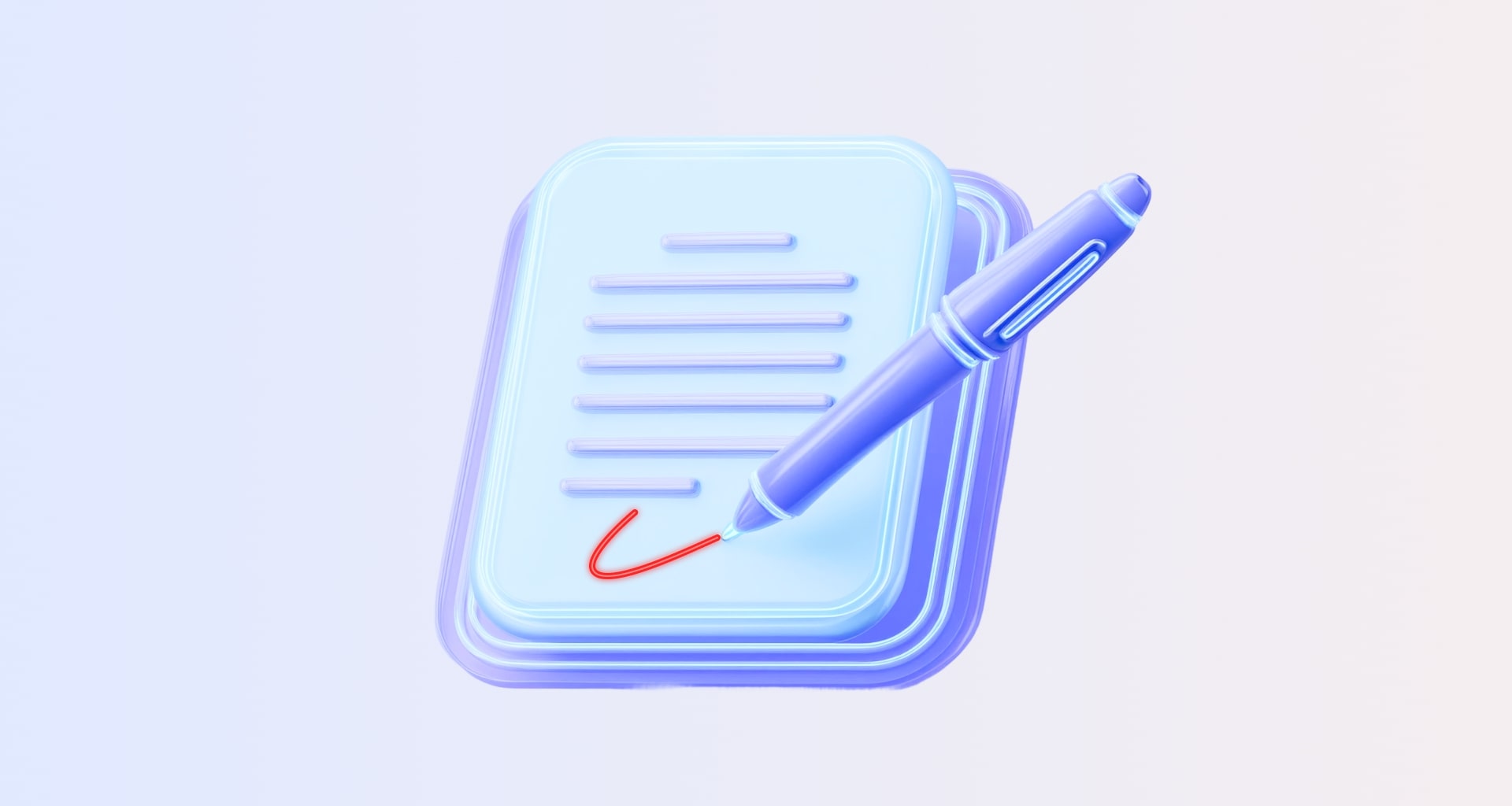 3D illustration of a notepad with a pen marking on it, symbolizing digital document signing.