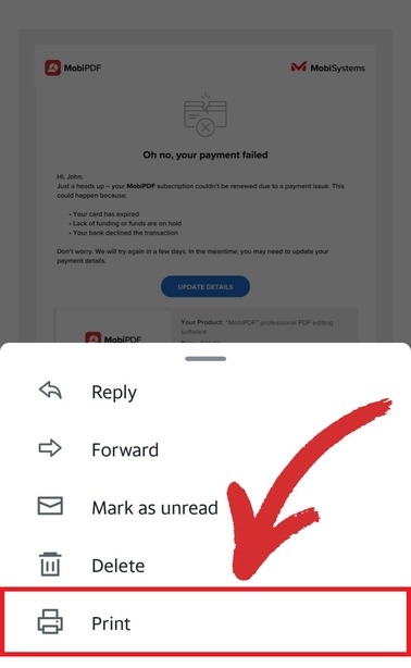 Save an email as PDF on Yahoo for Android - step 3.