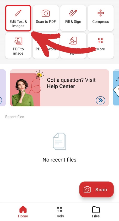 Tap "Edit Text & Images" to begin your changes.