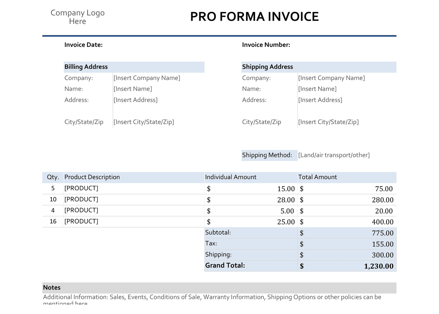 Proforma Invoice template preview