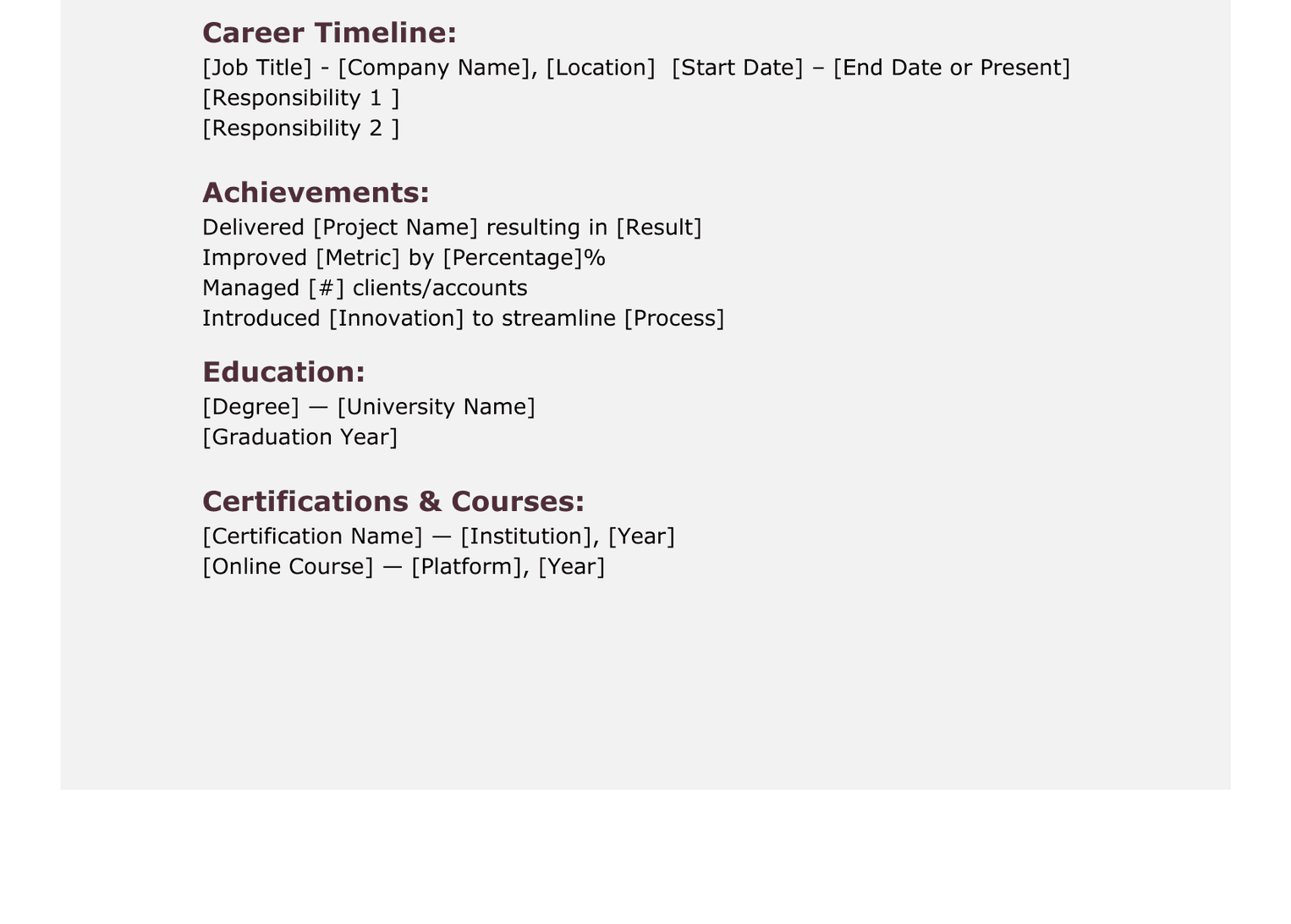 Value-Driven CV template preview 2