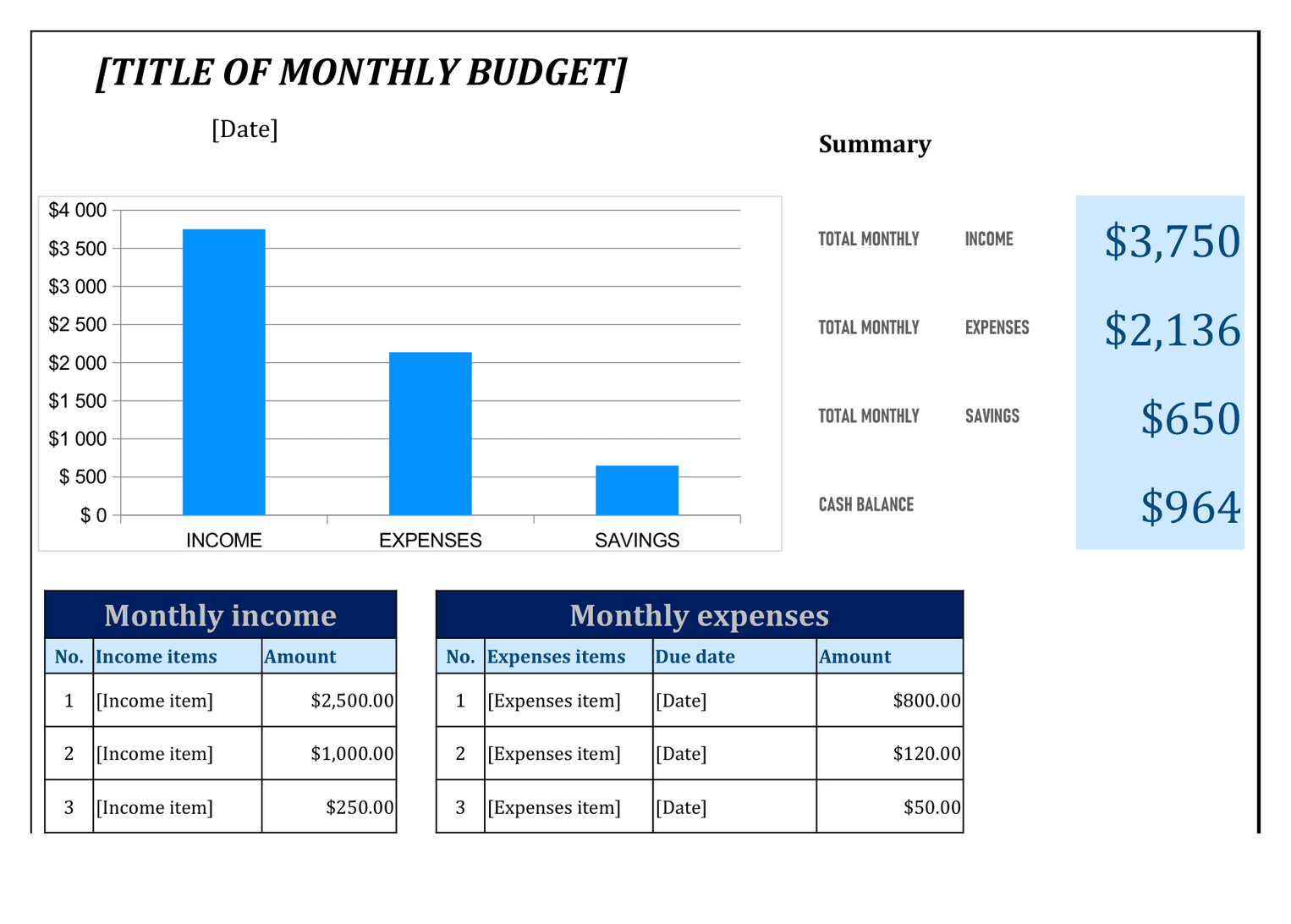 Monthly Budget template preview