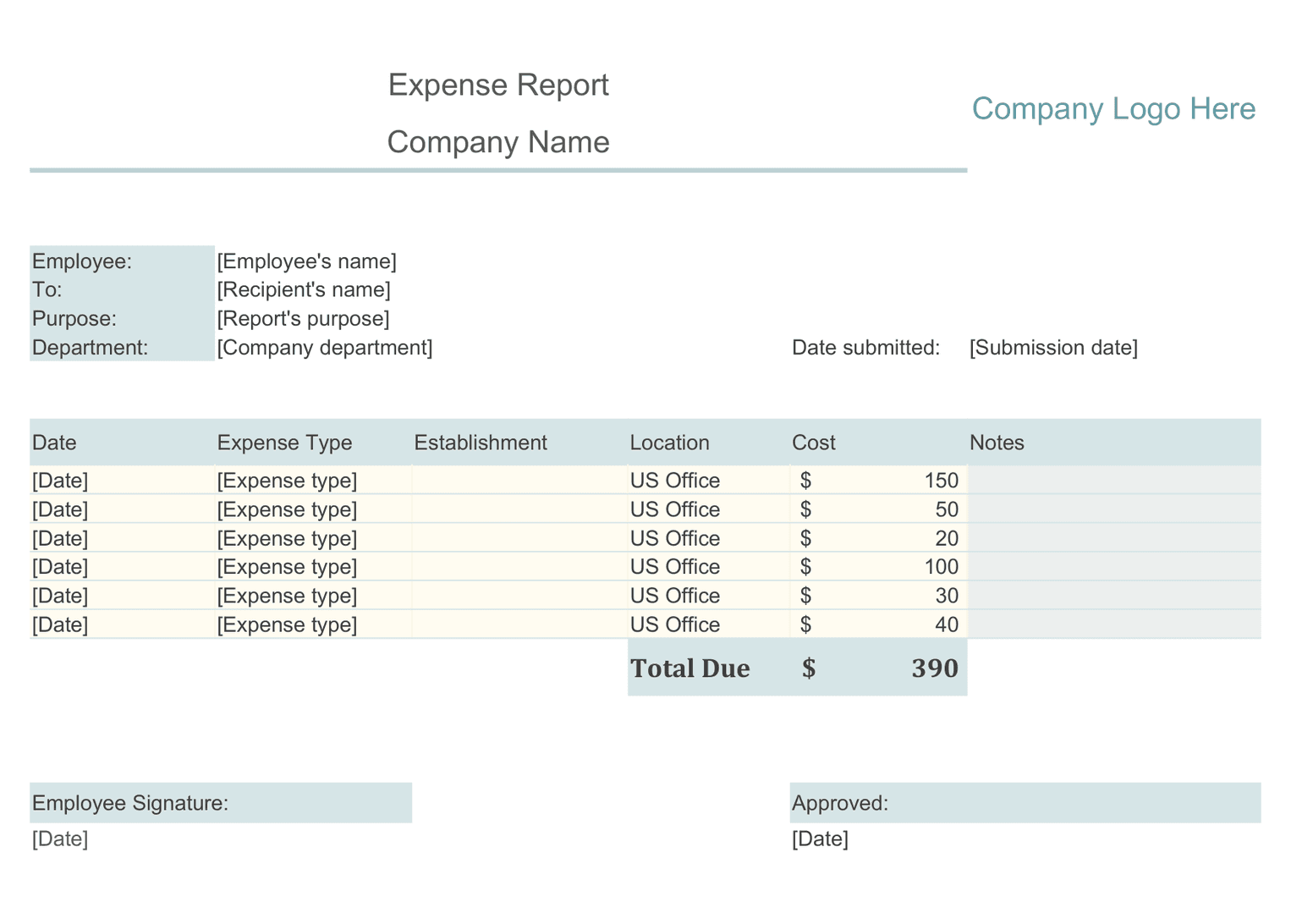 Expense Report template preview