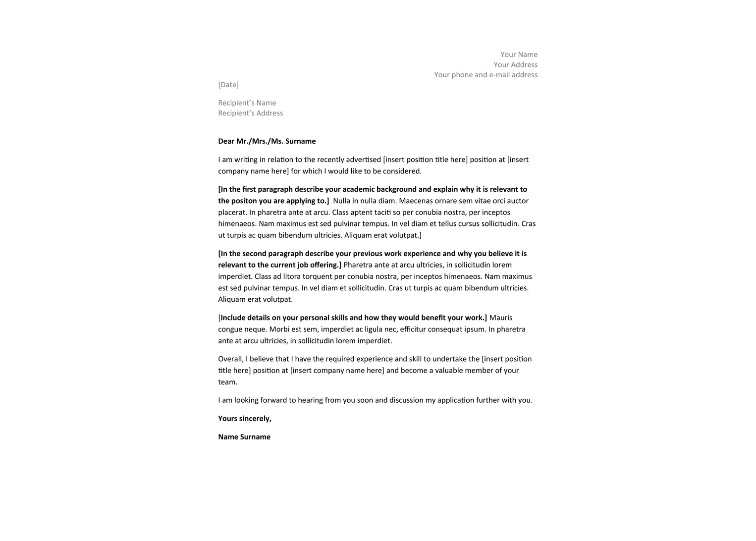 Simple Cover Letter template preview