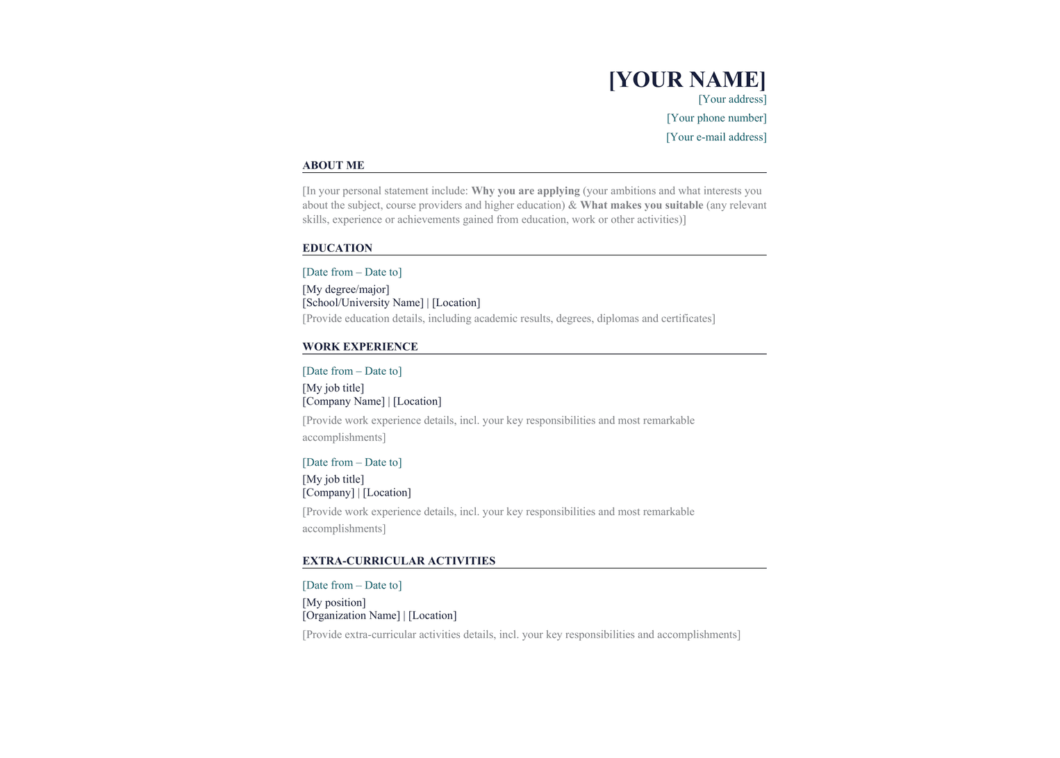Resume template preview