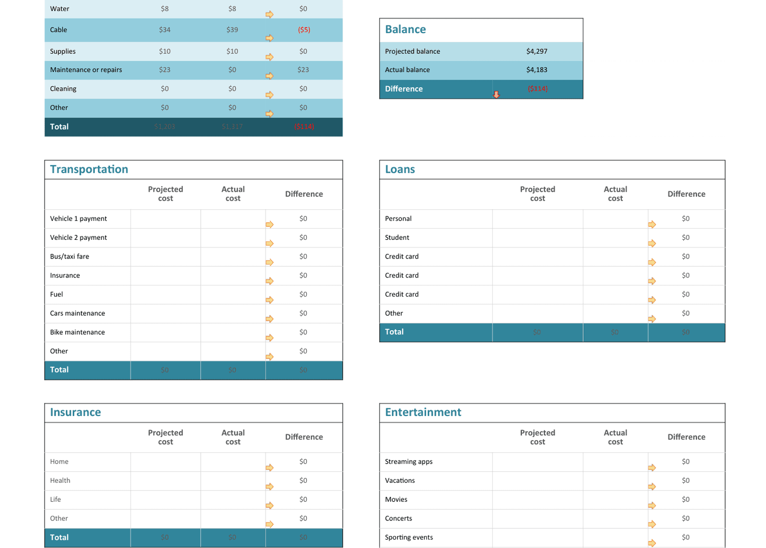 Monthly Family Budget template preview 2