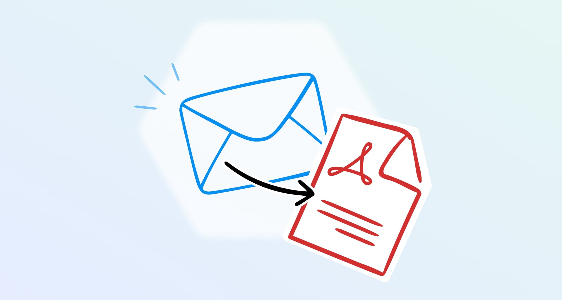 Envelope icon pointing to a PDF file, illustrating email to PDF conversion.